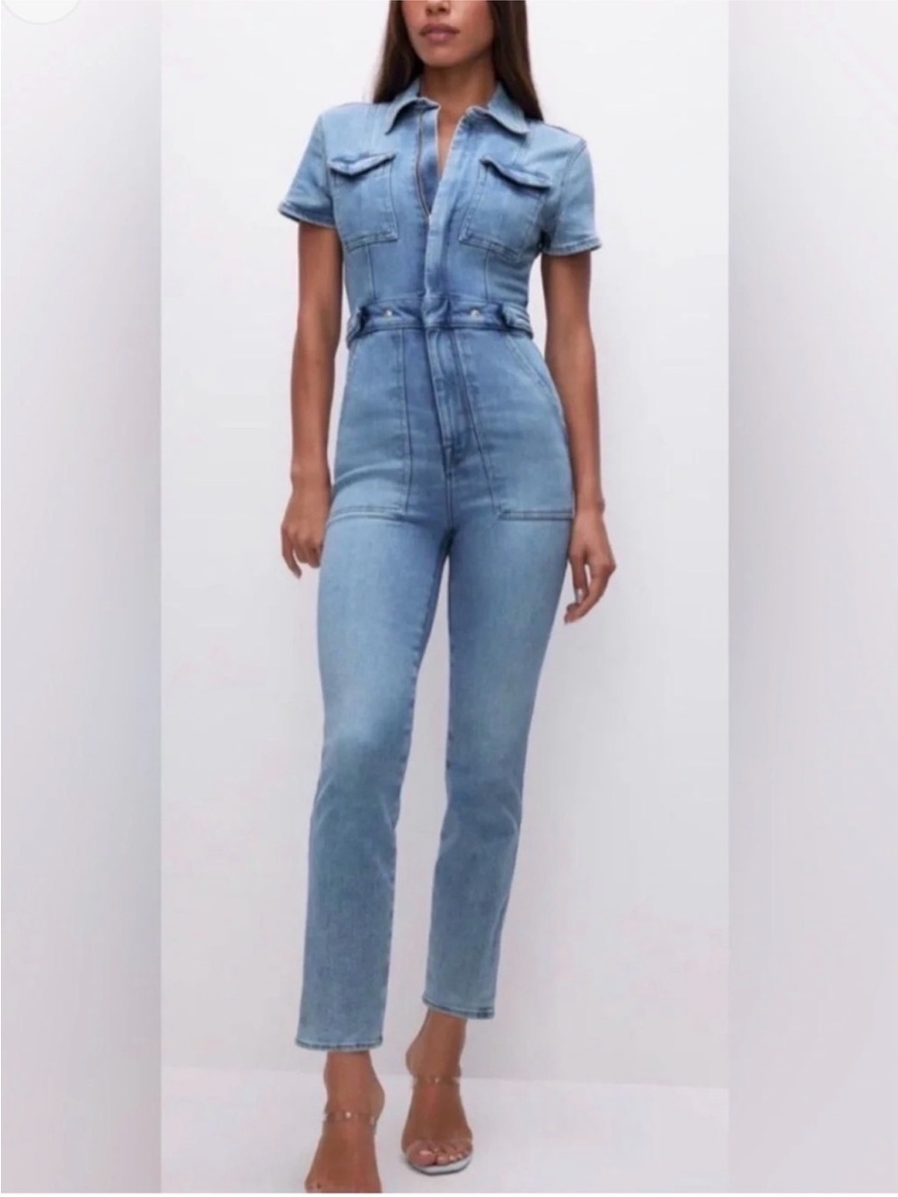 Good American Women's Light Blue Denim Jumpsuit Jeans